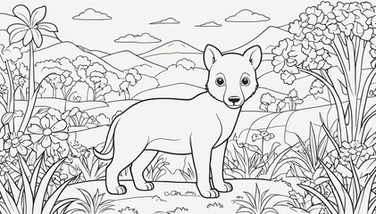 Easy cartoon Animal Nature Coloring Page for Kids, preschoolers or beginners