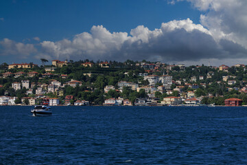 Fototapeta premium Cityscape View from the water to buildings in the city of Istanbul in public places