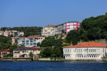 Cityscape View from the water to buildings in the city of Istanbul in public places