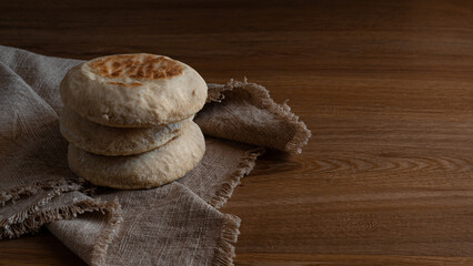 Stack of Portuguese breads Bolo Do Caco.