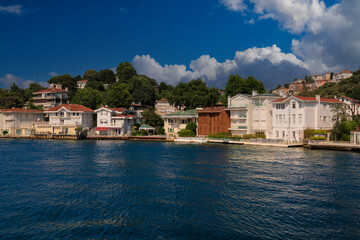 Cityscape View from the water to buildings in the city of Istanbul in public places