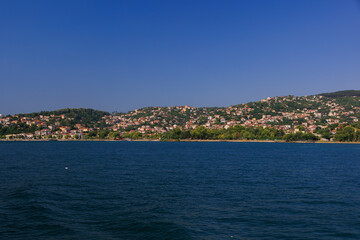Cityscape View from the water to buildings in the city of Istanbul in public places