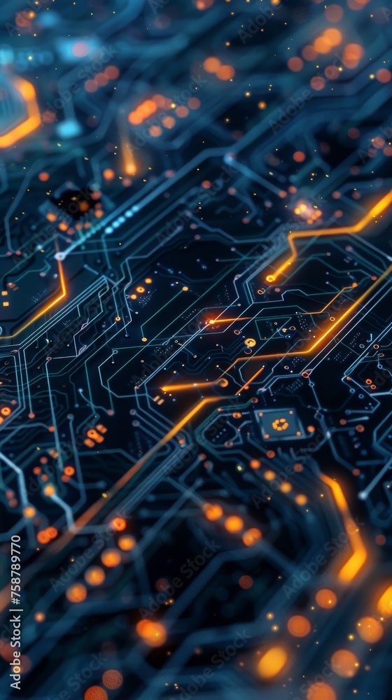 Fototapete a detailed view of the intricate components on a computer circuit board, showcasing the tiny chips, 