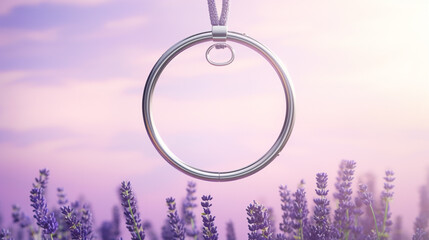 A gymnastic ring against a soft lavender background.