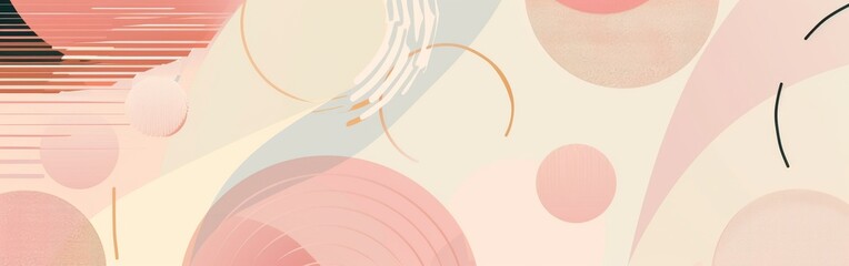 A colorful abstract background with circles and lines. The background is pink and white. The circles are of different sizes and colors. The background is meant to evoke a sense of creativity - obrazy, fototapety, plakaty