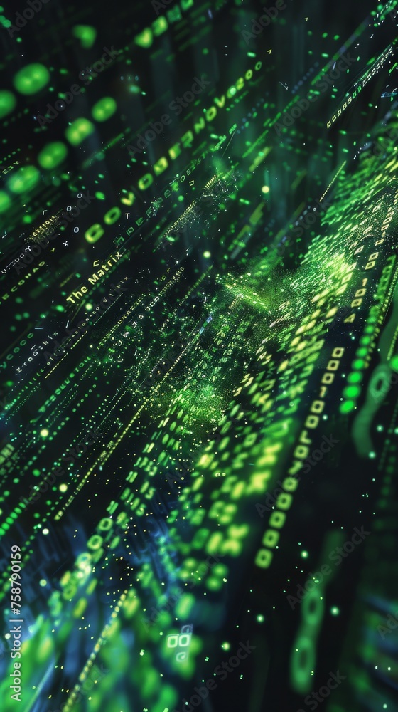 Aufkleber a digital design featuring a backdrop in green and black colors, incorporating a myriad of numerical