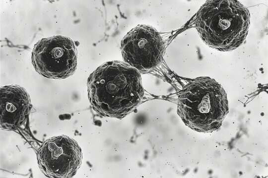 Cancer Cells Observed Under High Magnification, cell division in MDS, Myelodysplastic syndrome, oncology lab observation