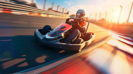 Go karting on the track with motion blur effect. Go karting concept. - obrazy, fototapety, plakaty