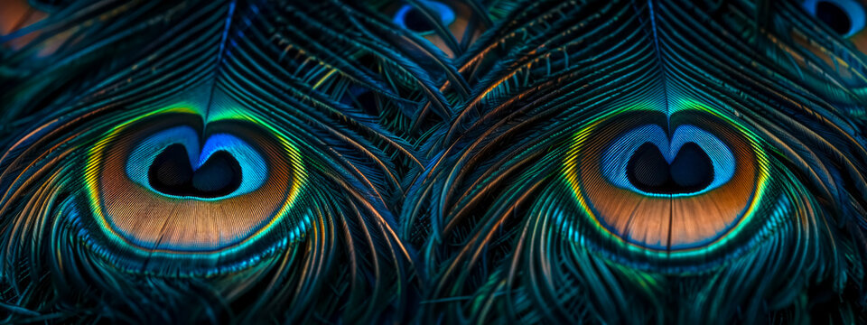 Detailed image of colorful peacock feathers, showcasing their natural iridescence