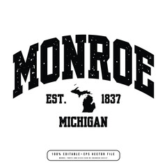Monroe text effect vector. Editable college t-shirt design printable text effect vector
