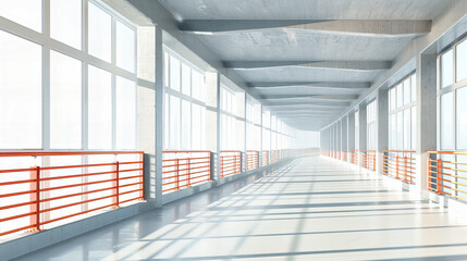 Modern Corridor with Bright Lighting, Empty Urban Architecture with a Futuristic Design and...