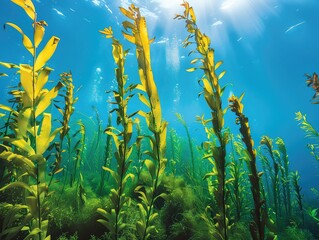 Fototapeta na wymiar Delve into the depths of blue carbon sinks, where natural wonders like kelp forests and seagrass meadows play a crucial role in capturing emissions and sequestering carbon dioxide underwater