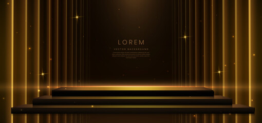 Elegant golden scene on dark brown background glowing with lighting effect sparkle. Template premium award design.