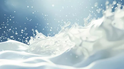 Rolgordijnen Splash of white milk on a blue background. 3d rendering © Alex