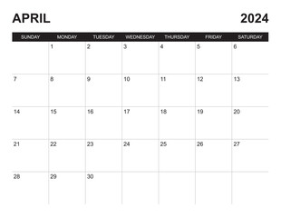 April 2024 calendar start on sunday