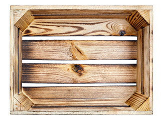top view of wooden crate isolated on white