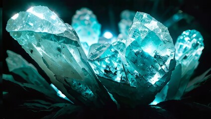 Obraz premium Fantasy composition, flawless crystals in the refraction of light rays,crystal, isolated, white, stone, blue, ice, plastic, abstract, diamond, mineral, gem, rock, transparent, glass, shiny, color, cub