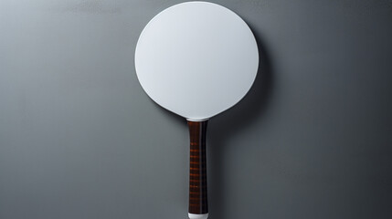 A ping pong paddle and ball set against a gray wall. - obrazy, fototapety, plakaty