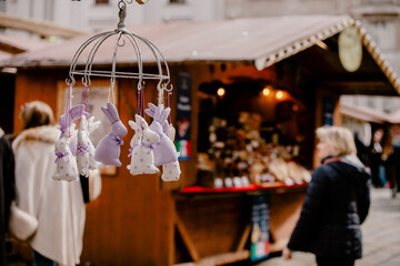 Traditional Easter market with colorful and painted easter eggs in Vienna, Austria