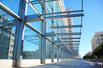 Modern office building exterior with futuristic architectural design for business concepts