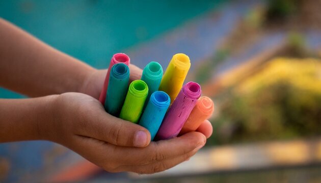 hands with colorful pencils