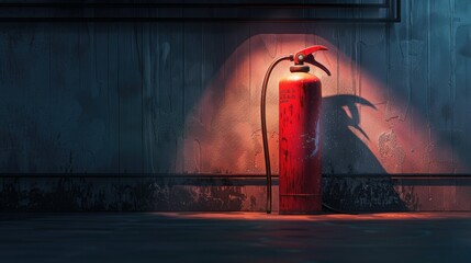 details and texture of the red fire extinguisher, creating dynamic shadows for a more realistic effect. - obrazy, fototapety, plakaty