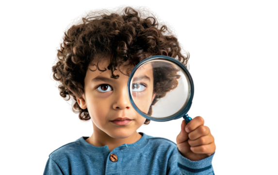 Child with Magnifying Glass isolated on transparent Background