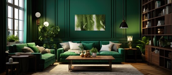 Interior design in green tones