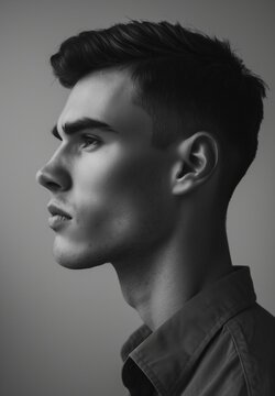 Man in profile, black and white