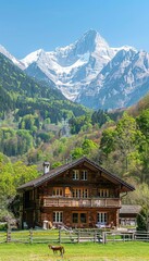 Fototapeta na wymiar Tranquil swiss alps with lush valleys and meadows, picturesque countryside in serene landscape