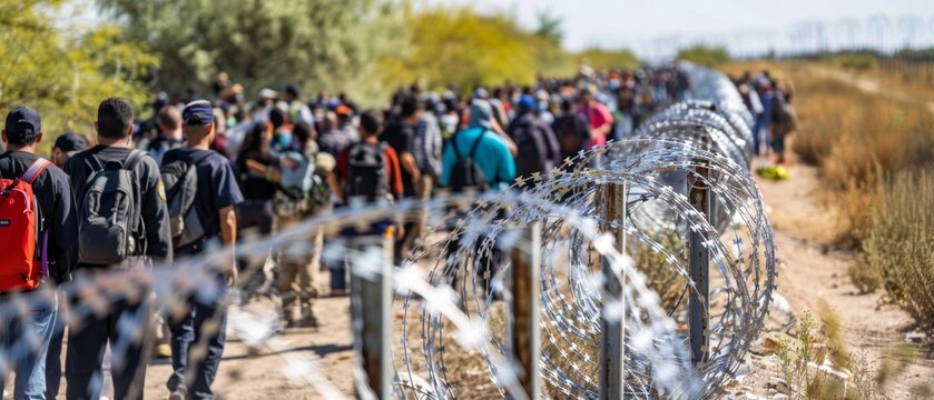 Wave of refugees, asylum application, illegal immigrants, Emigration Crisis - Barbed wire, guarding the border