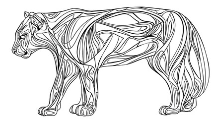Abstract coloring page in the shape of a tiger on a white background