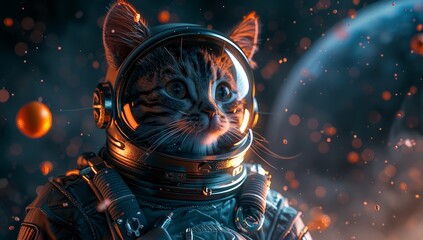 A cute cat in an astronaut suit floating among the stars