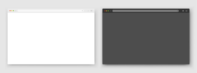 A set of browser window on a gray background. Website layout with search bar, toolbar and buttons. Vector EPS 10.