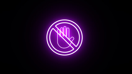Neon glowing stop hand sign. palm flat icon for apps and websites.
