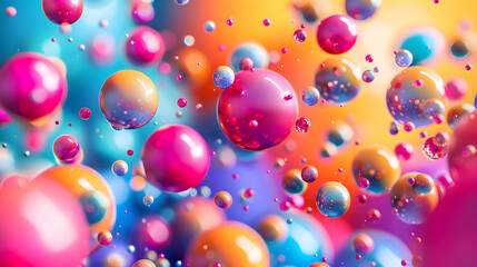Colorful spherical objects float in the air. - obrazy, fototapety, plakaty