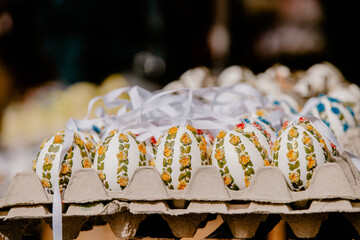 Traditional Easter market with colorful and painted easter eggs in Vienna, Austria