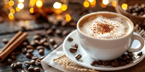 Foto op Plexiglas cup of hot coffee and coffee beans © Jorge Ferreiro