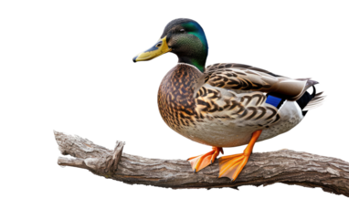 Branch-Perched Duck isolated on transparent Background