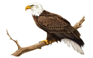 Obraz premium Perched Eagle: A Branch's Guardian isolated on transparent Background