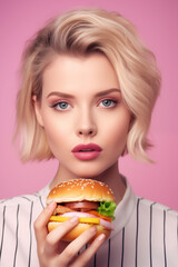 Pretty woman with hamburger