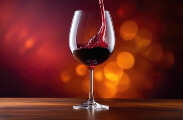 a glass of red wine on a wooden table, pours red wine into a glass, wine tasting, wine expert,...