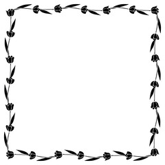 Obraz premium Vector square frame, wreath from black flat tulips, flowers. Background, border, decoration for greeting card, nature design