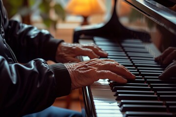 hands of an elderly woman playing the piano