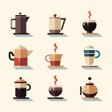 Flat modern design with shadow icons coffee flat 