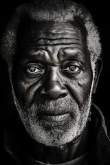 black and white, elderly black man posing in front of the camera