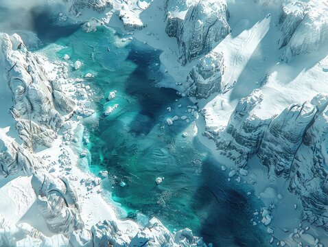 Aerial view of a Arctic Expedition: Imagine embarking on an expedition across the icy Arctic landscape, encountering polar bears, majestic glaciers, and the mesmerizing northern lights