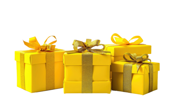Sunny Surprises: Yellow Gifts isolated on transparent Background