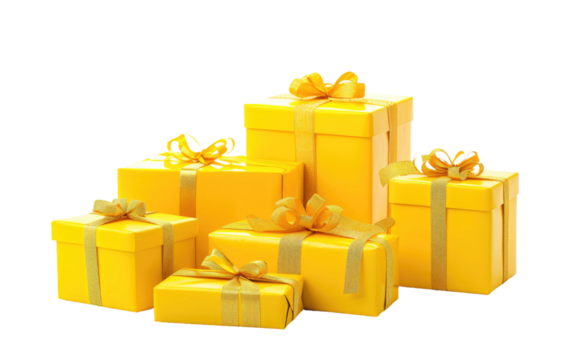 Sunny Surprises: Yellow Gifts isolated on transparent Background
