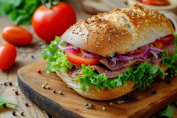 delicious and intense sandwich with tomato and salad